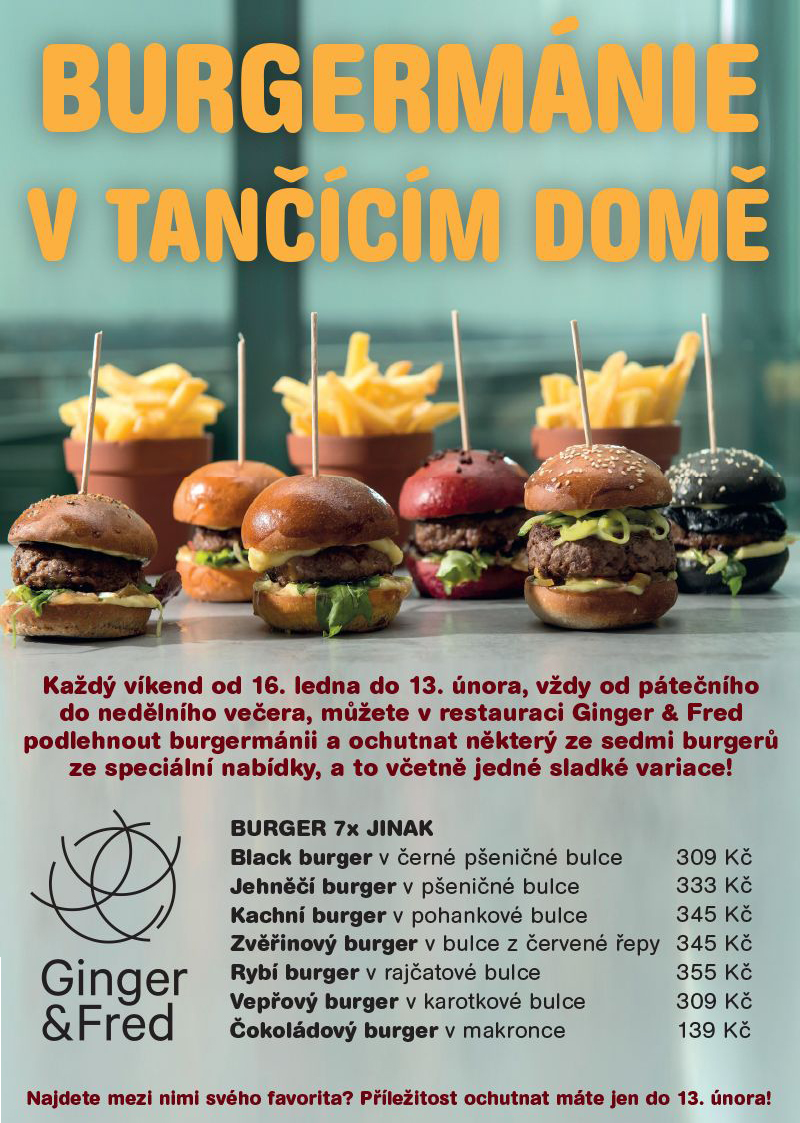 Burgermánie v Tančícím domě - menu